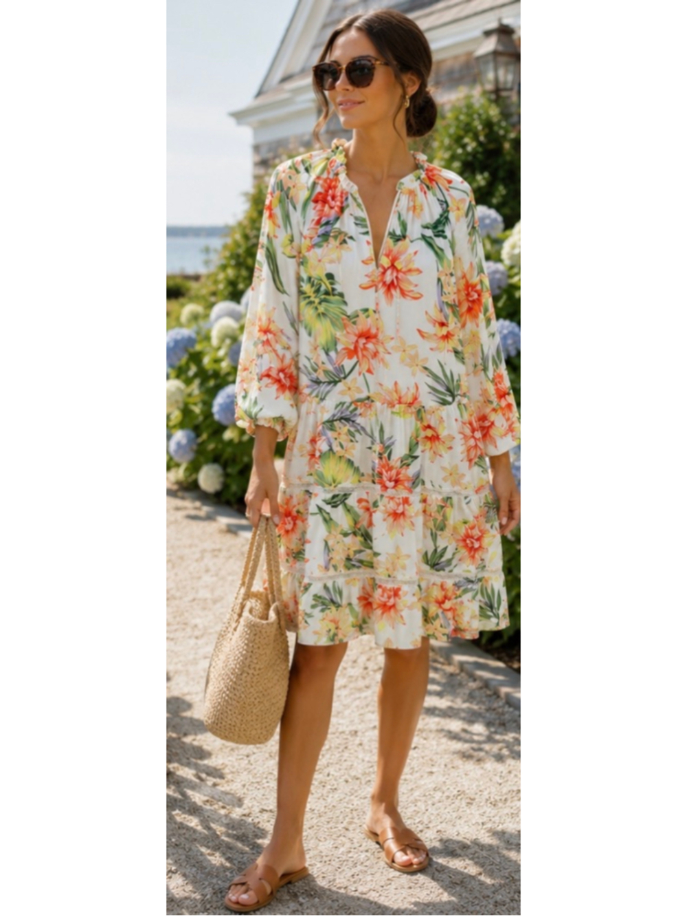 Alice + Olivia Floral Mini Dress Size L White Orange Chic New!